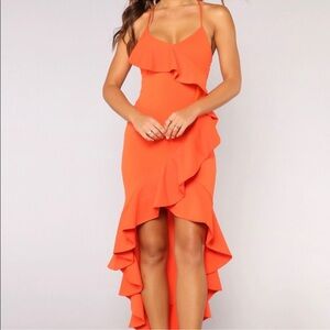 Fashion Nova Vibrant Orange Asymmetrical Dress